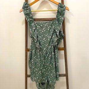 Green Floral Open Back Romper